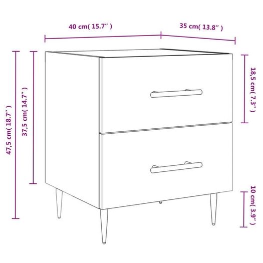 Bedside Cabinets 2 pcs Concrete Grey 40x35x47.5 cm Engineered Wood