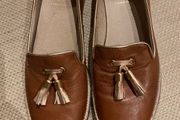 Carl Scarpa Tan Leather Loafers with gold trim and tassels- Size 38