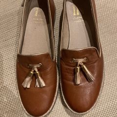 Offers Welcome Please- Carl Scarpa Tan Leather Loafers with gold trim and tassels- Size 38