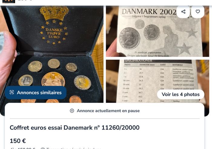 Denmark rare euro Probe essai Trial Prototype 9 Coin Set 2002 Rare