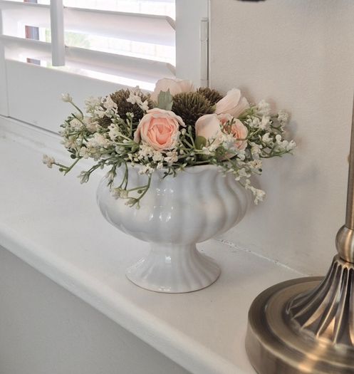 Faux Flower Arrangement in Ceramic Vase