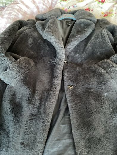 coat new look charcoal grey fake fur coat size 10