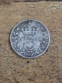 Great Britain UK 1918, 3 Pence / Threepence, George V, Silver Coin - free standard postage