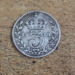 Great Britain UK 1918, 3 Pence / Threepence, George V, Silver Coin - free standard postage