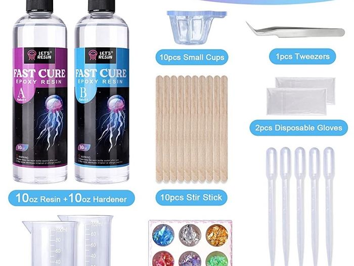 Fast Curing Epoxy Resin Kit-4 Hours Demold, 600ml/20oz Quick Curing & Bubble Free Epoxy Resin for Craft, Art, Resin Supplies with Foil Flake, Resin Cup, Stir Stick (FREE POSTAGE)