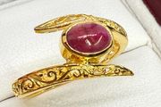 African Ruby Gold Plated Bypass Ring