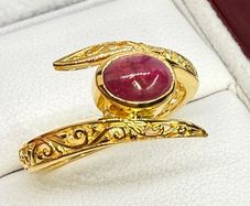 African Ruby Gold Plated Bypass Ring