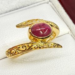 African Ruby Gold Plated Bypass Ring