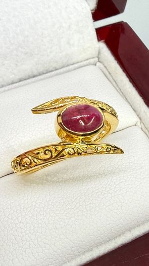 African Ruby Gold Plated Bypass Ring