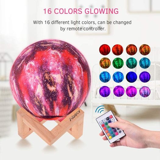 LED Full Moon Lamp,OxyLED 18cm/7.1 inch 3D Print LED Starry Sky Moon Light with Stand Remote Touch Control and USB Rechargeable,Dimmable Light for Kids Lover Friends Birthday Christmas Gifts [Energy Class A+++]