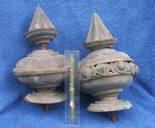 Two antique copper metal finials