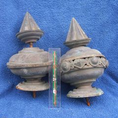 Two antique copper metal finials