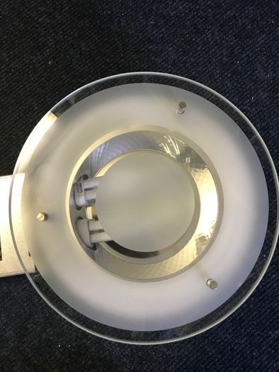 3 white surround with chrome inset and frost glass Down lights 9.5in wide