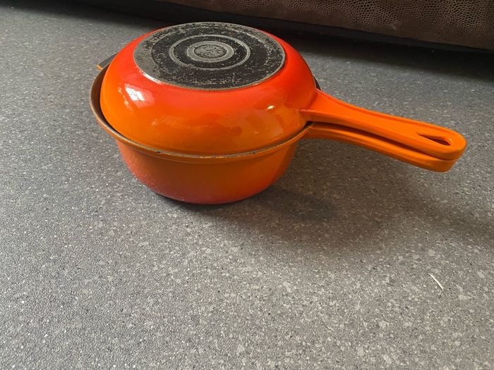 Made in France Cast Iron Marmitout 3 in 1 Saucepan Frying Pan 22 Orange Le Creuset style