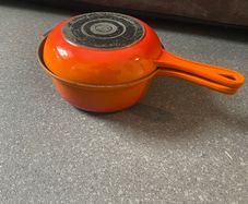 Made in France Cast Iron Marmitout 3 in 1 Saucepan Frying Pan 22 Orange Le Creuset style