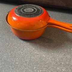 Made in France Cast Iron Marmitout 3 in 1 Saucepan Frying Pan 22 Orange Le Creuset style