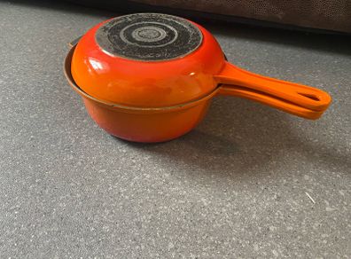 Made in France Cast Iron Marmitout 3 in 1 Saucepan Frying Pan 22 Orange Le Creuset style