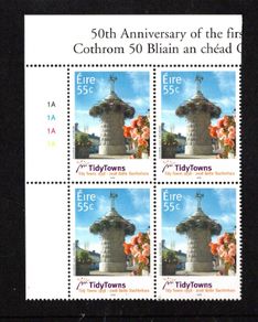 2008 Ireland 50th Anniversary of the Tidy Towns Competition Commemorative Stamp Plate Block 1A1A1A1A Mint Never Hinged (MNH)