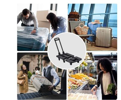 Heavy Duty Folding Hand Truck, Rotating Wheel Folding Trolley Folding Platform Luggage Cart Platform Truck for Luggage, Travel, Shopping, Auto, Moving and Office Use
