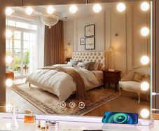 Hollywood Vanity Mirror with Lights, 58 x 48 cm Makeup Mirror with Lights, USB and Type-C Output Ports, 3 Color Modes, Smart Touch Control, Tabletop or Wall Mounted Mirror For Bedroom