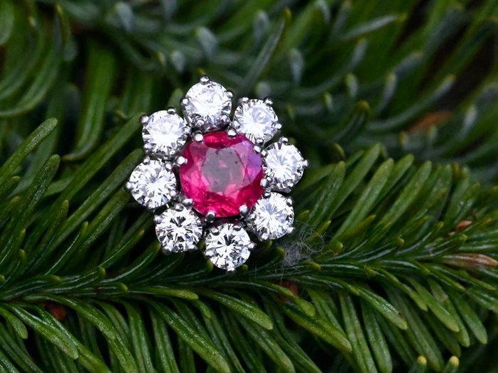 Antique 1920s Ruby & Diamond Cluster Ring