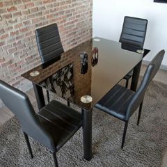 Compact Glass Dining Table Set Seats 4, Black