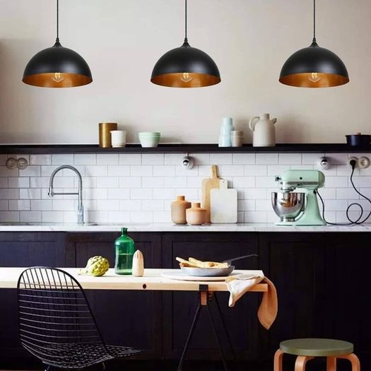 2 Pack Industrial Suspended Ceiling Pendant Light Fixtures Black Metal Vintage Lampshades for Kitchen Island Farmhouse Restaurant Loft Coffee Bar