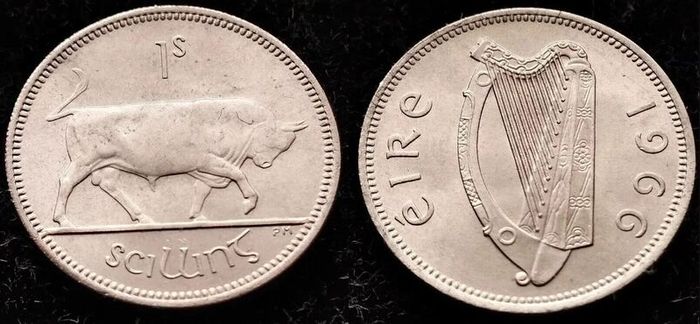 [#37] - Ireland 1966 | 1 Shilling | 1s | Bull | KM.14a | MS