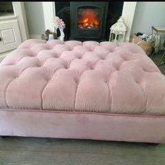Custom Pink Velvet Footstool/ Ottoman