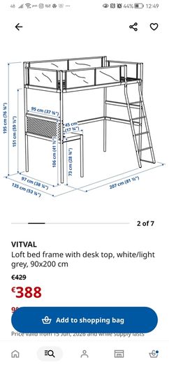 Loft bed frame with desk