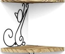 MULTIPLE COLOURS AVAILABLE Corner Shelf Wall Mount of 4 Tier Rustic Wood Floating Shelf Cat Shape Metal Stand for Bedroom Living Room Bathroom Kitchen Office and More Carbonized Black