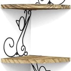 MULTIPLE COLOURS AVAILABLE Corner Shelf Wall Mount of 4 Tier Rustic Wood Floating Shelf Cat Shape Metal Stand for Bedroom Living Room Bathroom Kitchen Office and More Carbonized Black