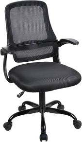 Adjustable ergonomic mesh swivel chair, office and study seat with lumbar support, height adjustment, 360 rotation, 90 flip-up armrests for home office(Black)