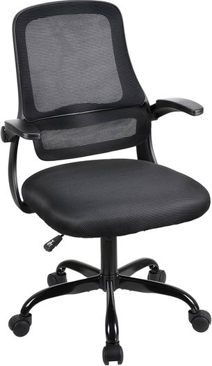 Adjustable ergonomic mesh swivel chair, office and study seat with lumbar support, height adjustment, 360 rotation, 90 flip-up armrests for home office(Black)