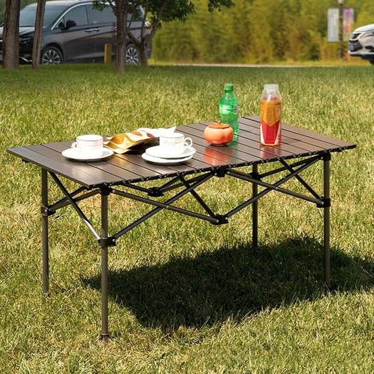 Camping Table, Alloy Steel Roll-up Picnic Table with Large Storage and Carrying Bag for Outdoor Picnic, Camping, BBQ, Party, Backyard, Beach (table/95x55x60cm)