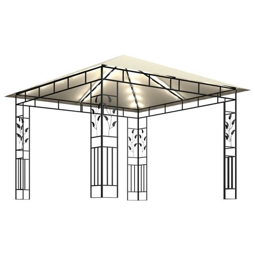 Gazebo with Mosquito Net and String Lights 3x3x2.73 m Cream 180 g/m Sq