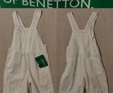 Benetton White Cotton Dungaree Shorts, New With Tags