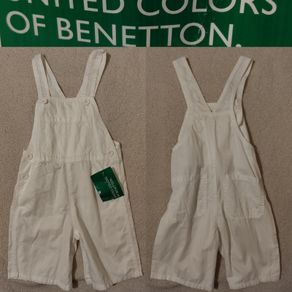 Benetton White Cotton Dungaree Shorts, New With Tags