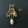 Art Deco Vintage Style Insect Moth Skull Pearl Brooch Pin Image 5