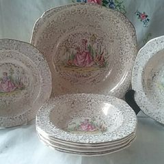 Seven Piece Crinoline Lady Dessert Set