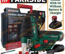 Parkside X12V Cordless Jigsaw / Accessories Set And Carry Case. Closing down sale - all must go! FREE X12V Cordless Led Work Light Included!