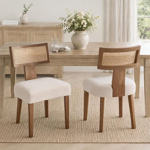 Vintage Rattan Dining Chairs Set of 2 Beige