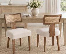 Vintage Rattan Dining Chairs Set of 2 Beige