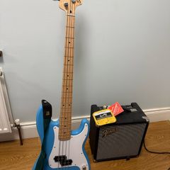 Squier P-Bass and Fender Rumble 15 Bass Amp