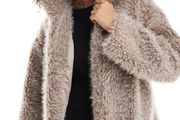 YAS fluffy short teddy jacket in beige