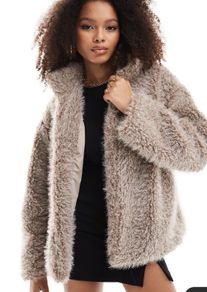 YAS fluffy short teddy jacket in beige