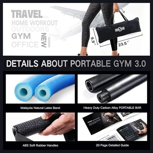 Portable Home Gym Set with Workout Bar, Bench Press Set, Squat Resistance Band, Door Anchor and More-Full Body Workout Equipment to Build Muscle and Shape Body