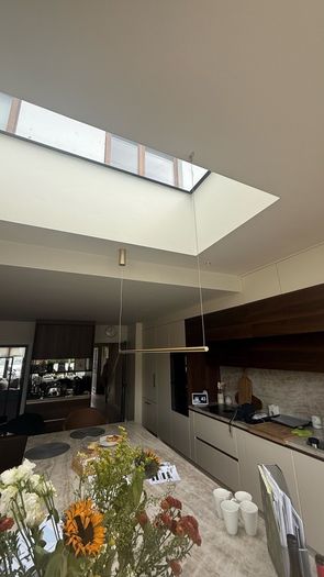Linear LED drop pendant light.
