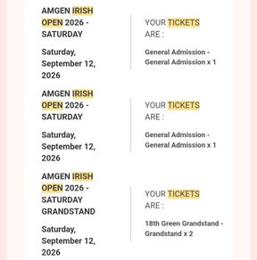 irish open 1 adult 1 child plus 2 x grandstand