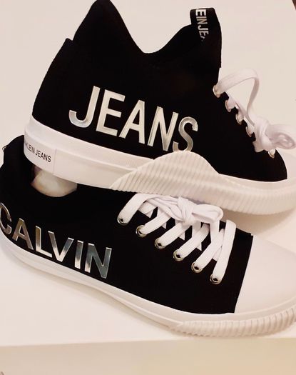 Men Calvin Klein Canvas Trainers Lace Up Black/white Shoes UK 7.5 Sneakers
